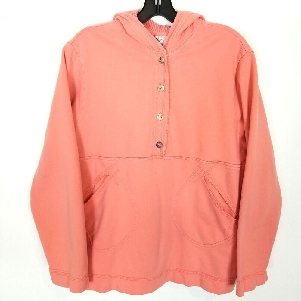 CMC by Color Me Cotton Women Hoodie Pullover Sz XL Peach Button Neck Boho USA‎